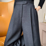 Gray Pants for Women Solid Wool Suit Women Pants High Waist Fashion New Wide Leg Pants Autumn Winter Thickening Women' S Pants