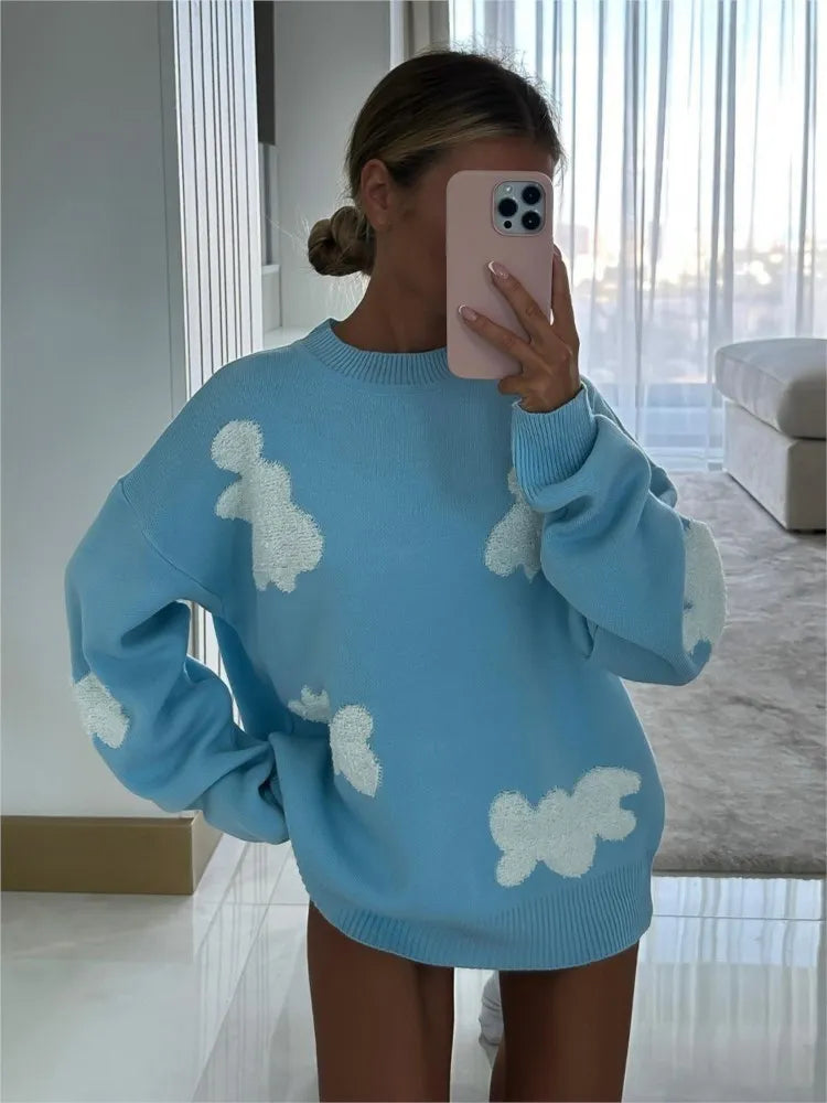 Women Love Heart Knitting Sweaters Autumn Winter Casual O-neck Embroidery Pullovers 2023 Female Y2k Long Sleeved Tops Knitwear