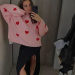 Women Love Heart Knitting Sweaters Autumn Winter Casual O-neck Embroidery Pullovers 2023 Female Y2k Long Sleeved Tops Knitwear
