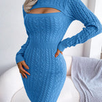 Sexy Sweater Dresses For Women 2023 Autumn Winter Long Sleeve Hollow Out Bodycon Knitted Clothing Black Red Blue