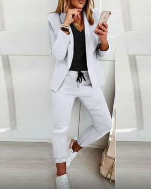 Women Suit 2-piece Jacket + Pants Sets 2023 Spring Autumn New Fashion Casual Turn-down Collar Long Sleeve Blazer Set Office Lady